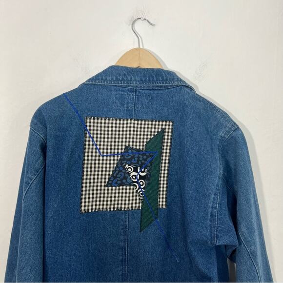 Vintage Denim Applique Created By Connie Oversized Long Trench Coat Size XS - Picture 11 of 15